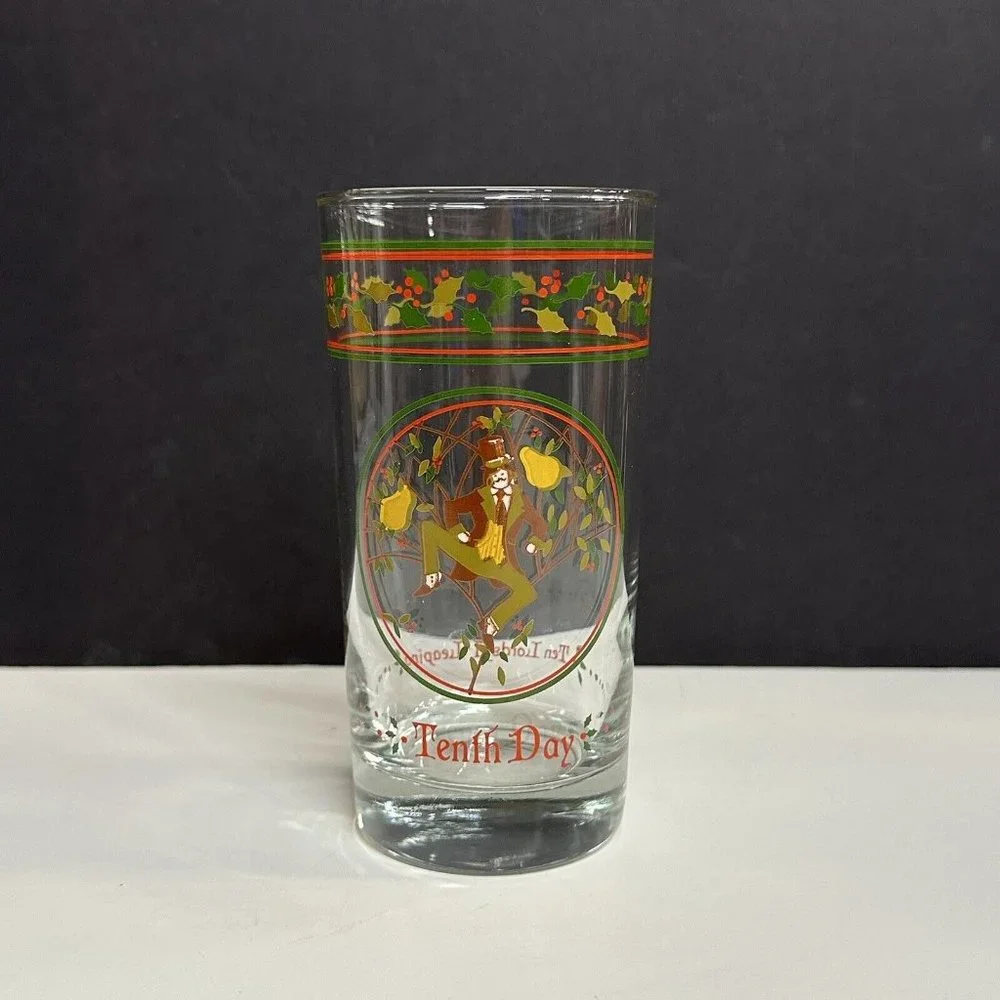 12 Days of Christmas Glass Tumbler TENTH DAY 10 Lords A‎ Leaping Anchor Hocking